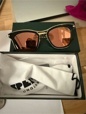 SPEKTRE Women’s Black & Gold Cat-Eye Sunglasses with Rose Lenses